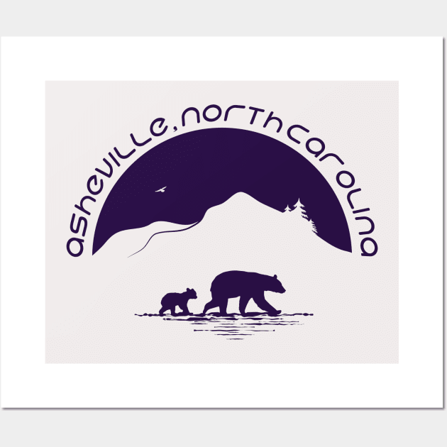 Momma Black Bear & Cubs - Asheville, NC - Purple 11 Wall Art by AVL Merch